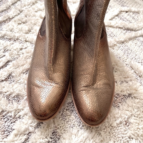 Sundance Belem Brown Metallic Gold Leather Booties Size 39 / 8 - Picture 3 of 10